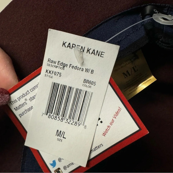 Karen KANE 100% Wool Hat SIZE M/L Raw cut Brim Made In USA New with Tags Maroon - Picture 3 of 6